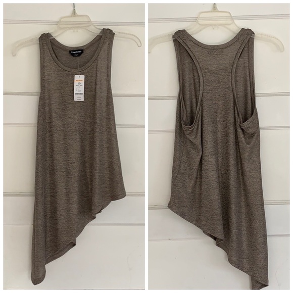 Bebe metallic asymmetric tank top shimmer chic racerback gold bronze NYE - Picture 2 of 8
